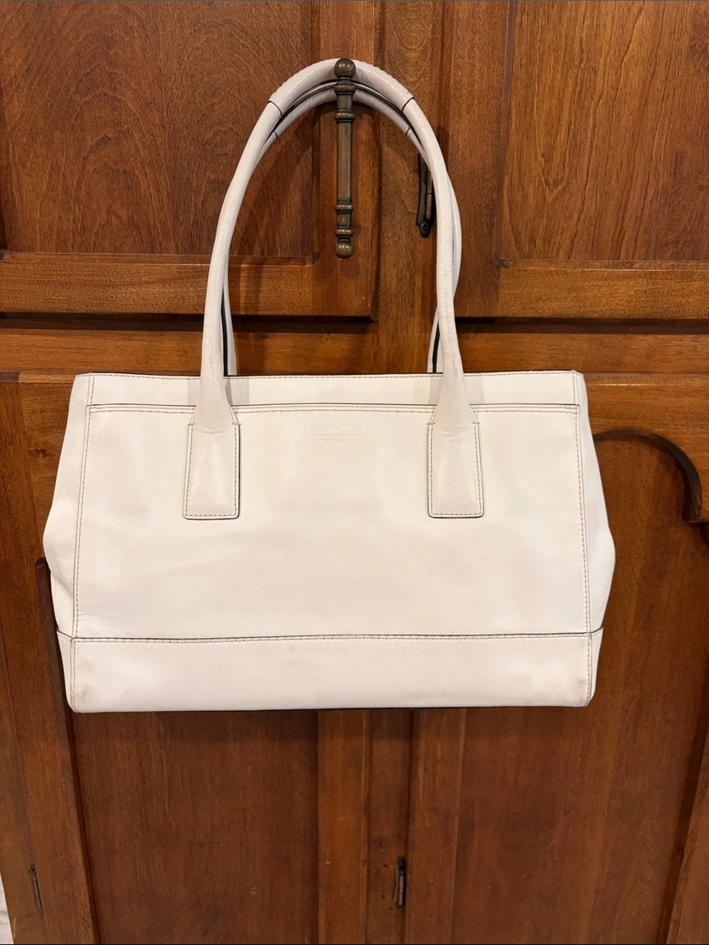 Coach Cream Leather Tote with Gold Turn-Lock